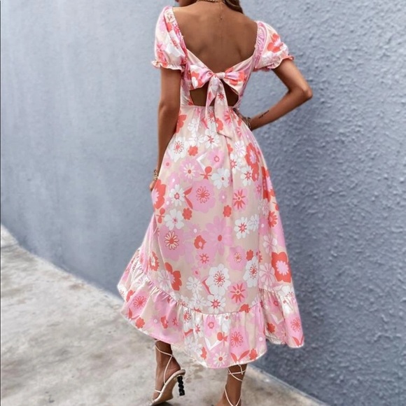 Boho floral print tie back A line dress - Picture 3 of 8